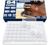VOISEN Lot de 64 paires de bouchons d'oreille en silicone pour réduction du bruit pour dormir, 20 dB NRR, 28 dB SNR Cire pour dormir, ronflement, natation, voyage, concerts et études (128 oreillers)