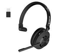 Voistek Casque Bluetooth mono sans fil avec microphone, 45 heures d'autonomie, microphone avec réduction du bruit, dongle USB, compatible avec Windows, MacOS, iOS, iPadOS, Android
