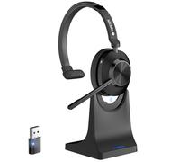 Voistek Casque Bluetooth sans Fil avec Microphone et Réduction de Bruit, Dongle USB pour PC, Bouton Muet, Base de Recharge, Idéal pour Bureau, Réunion, Zoom, Call Center, Télétravail, Ordinateur