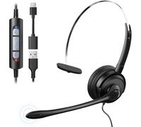 Voistek Casque USB avec Microphone pour PC/Ordinateur Portable, Léger on Ear, Microphone Réglable à Réduction de Bruit, Casque Audio Filaire pour Bureau, Télétravail, Chat, Zoom, Teams