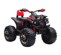 Homcom - Voiture 4x4 quad buggy électrique enfant 12 V 8 Km/h max. effets lumineux sonores selle avec dossier porte-bagage avant métal PP rouge noir