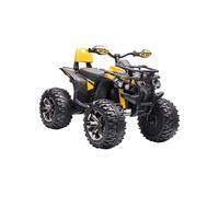 Voiture 4x4 quad buggy électrique enfant 12 V 5 Km/h max. effets lumineux sonores selle avec dossier porte-bagage avant métal PP jaune noir