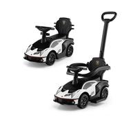 Voiture à Pousser 3 en 1 pour Enfants 12-36 Mois COSTWAY Licence Lamborghini, Poignée&Volant&Garde-corps&Klaxon 86x40x90,5CM Blanc
