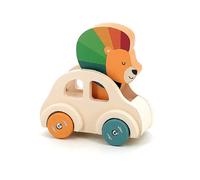 Vilac Voiture pouet-pouet Lion Andy Westface – Bois, klaxon intégré, dès 18 mois – Beige