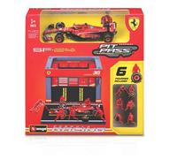 Bburago - Pit Stop Ferrari SF-24#16 Leclerc, Playset avec Diorama, Véhicule 1:43 et 6 Mécaniciens, Réplique Détaillée, Licence Ferrari, Âge Recommandé 3+ Ans