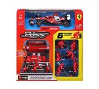 Voiture Bburago Pit-Stop avec véhicule + figurines mécaniciens + paddock + accessoires Ferrari SF25 pilote #Leclerc Multicolore