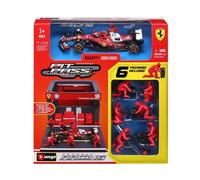 1/43 Bburago Pit-Stop Ferrari SF 25 (véhicule + figurines de mécaniciens + paddock + accessoires) #16 Leclerc