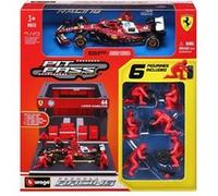 Voiture Bburago Pit-Stop avec véhicule + figurines mécaniciens + paddock + accessoires Ferrari SF25 pilote #Sainz Multicolore