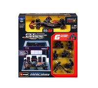 Voiture Bburago Pit-Stop avec véhicule + figurines mécaniciens + paddock + accessoires Red Bull RB21 pilote #1 Verstappen