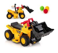 Voiture Bulldozer Électrique Enfant DREAMADE avec Godet Réglable, Panier de Basket Pliable, 3 Balles, Effets Sonores, Charge 25KG
