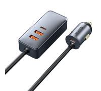Voiture Chargeur Rapide Avec Rallonge 12-24V 120W 2xUSB + 2xUSB-C, Gris, BASEUS