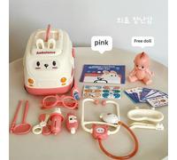 Voiture D' Secours De Formation Pour Enfants Jouet De Docteur En Forme De Lapin Nana À Couleur Rose Avec Boîte Cadeau Médicale Infirmière Rôle De Docteur Jouet De Vaccination 30*19.3*17cm