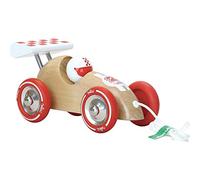 Voiture de Course à Traîner Vintage Rouge Bois Naturel Enfant Dès 2 Ans | Cordon de traction inclus | jouet intergénérationnel durable | favorise motricité et imagination | idée cadeau ludique