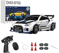 Voiture de dérive RC 1:43, stabilisation gyroscopique, Q1 / Mecha War blanc | Direction directe et réponse au gaz, alimentation rechargeable, châssis amortissant, longueur 11,7 cm