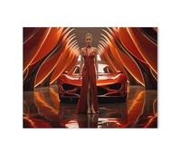 Voiture de Design Concept Moderne en Rouge avec Une Jeune Femme，Jigsaw Puzzle 1000 Pièces Puzzle Classique pour Adultes Et Enfants, Compétence Jouets Éducatifs Cadeau（50x70cm）-AG16