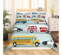 Voiture de dessin animé Housse de Couette Police Car Parure de Lit 140x200cm pour enfants Décor de chambre Fire Truck Parure Housse de Couette Emergency Responder Véhicules Red Jaune 2 pièces