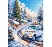 Voiture de Noël dans la forêt enneigée 1000 Pièces Puzzle Collectionneur en Carton Rigide sans Déformation Mythes Animal Plante Très Difficile Motif Complexe Décoration Murale Qualité Premium 100