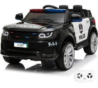 Voiture de police électrique pour enfants 12V - avec télécommande - 1 à 6 ans - éclairage police - noir