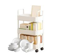 Voiture de Stockage Multi-arrêt - Organisateur Roulant avec 3/4 Niveaux et Manche | d'étagère Pratiques sur Roues, Cuisines de Service, ménage Mobile pour Le Salon de Salle de