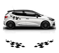 Voiture Décalque Latérale de Corps,pour Renault Clio Accessoires 2Pcs Porte Côté Autocollant RS Sport Rayures Racing Treillis Graphiques Stickers 70cm x 33cm