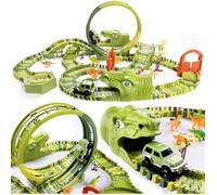 Voiture Dinosaure Électrique - Circuit 240+29 Pièces Avec Tunnel, Pont Et Mini Voitures - Jouet DIY Modulaire Avec Dinosaure