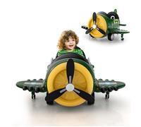 Voiture Électrique en Forme d'Avion Enfant DREAMADE avec Télécommande 2,4G, Aile Pliable, Hélice Rotative, Effets Sonores, Vert