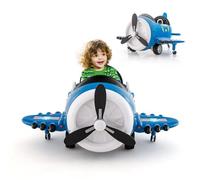 Voiture Électrique en Forme d'Avion Enfant DREAMADE avec Télécommande 2,4G, Aile Pliable, Hélice Rotative, Effets Sonores, Bleu