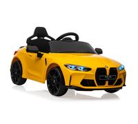 Voiture Électrique Enfant 12V Jaune Sous Licence BMW M4 avec Télécommandé, Vitesses 3 Km/h, LED et Musique pour Enfants 3-8 An