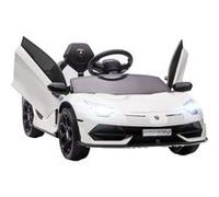 HOMCOM Voiture électrique pour Enfants, Licence Lamborghini Aventador SVJ, 12V avec Portes Papillon, télécommande LED, Musique, USB, Vitesse 3-5 Km/H, Blanc