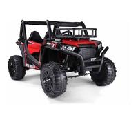 UTV Buggy électrique Enfants 24V 2 Places, Rouge, avec télécommande 2,4 GHz, Moteurs 2 X 200 W, lumières LED, Roues EVA Souples, Lecteur MP3/USB/SD