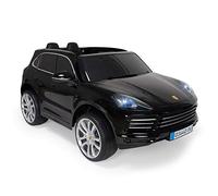 Voiture Électrique Enfants +3 Ans Porsche Cayenne S a Batterie 12V - Accélérateur à Pédale + Sièges en Cuir + Télécommande + Marche Arrière + Lumières LED + Sons + 6 km/h + Noir - INJUSA