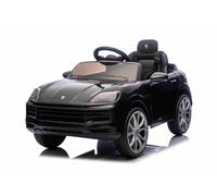 Voiture électrique Enfants Porsche Cayenne 12V sous Licence, Noir, siège Large, Batterie Lithium, Moteurs 25W Traction arrière, Suspension, télécommande parentale 2,4 GHz, MP3/USB/AUX, Feux LED