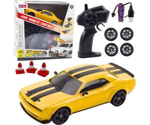 Voiture electrique Leantoys Voiture de sport télécommandée 4x4 pour drift, roues interchangeables, jaune sport