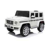 RIRICAR Voiture électrique Mercedes G500 12V, Blanche, télécommande 2,4 GHz, entrée USB/SD, Suspension arrière, Batterie Lithium, éclairage LED, Licence Originale