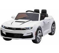 Voiture électrique pour enfants Chevrolet Camaro, blanche, licence originale, batterie 12V, portes ouvrantes, siège en similicuir, moteur 2x 35W, lumières LED, télécommande 2,4 GHz, roues EVA souples,