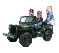 Voiture électrique pour enfants Jeep Willys, 3 places assises avec 3 ceintures de sécurité, transmission intégrale 4x4, LED,verte