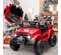 Voiture électrique tout-terrain pour enfant, 12 V, avec télécommande, lumière LED, musique, USB, ceinture à 3 points, véhicule électrique à partir de 3 ans, pour aventure en plein air, rouge