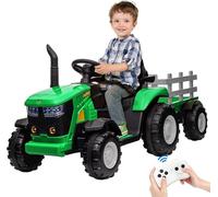 Voiture électrique Tracteur Enfants 12V Remorque Amovible Double Moteur 35W,Vert ,18 mois et plus,30 kg