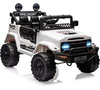Voiture Electronique pour Enfants 12V, Camion Electrique pour Enfants avec Suspension à Ressort Télécommande LED 3 Vitesses Blanc