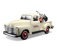Tobar Voiture miniature Maisto Chevrolet 3100 Pick-up 1950 1:24 avec moto Blanc