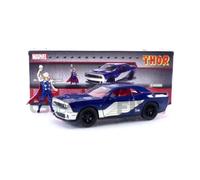 Voiture Miniature de Collection - JADA TOYS 1/24 - DODGE Challenger SRT8 Hellcat + Thor Figure - 2015 - Blue / Grey - 32186BL