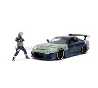 Voiture miniature de collection - MAZDA RX-7 - Échelle 1/24 - Livrée avec figurine Kakashi - Bleu/Vert