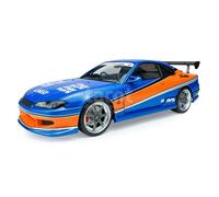 Solido Nissan Silvia S15 Spec-S Tokyo Drift Mona Lisa 2006 | Diecast Maquette de voiture cinématographique, coupe sportive japonaise, carton fenêtre avec socle en plastique, bleu orange