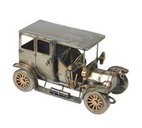 Voiture Miniature Rétro Belle Époque en Métal, Gris Kaki et Doré, Style Tacot Vintage Décoration de Collection 20x11x10cm