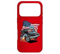 Voiture musclée Classique Patriotique des années 60 avec Drapeau américain Dessin animé Coque pour iPhone 17 Pro