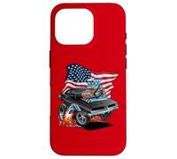 Voiture musclée Classique Patriotique des années 60 avec Drapeau américain Dessin animé Coque pour iPhone 16 Pro
