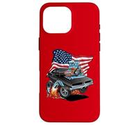 Voiture musclée Classique Patriotique des années 60 avec Drapeau américain Dessin animé Coque pour iPhone 16 Pro Max