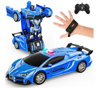 Voiture RC 2 en 1 gestuelle 360° robot police LED cadeau 4-12 ans garçon/fille transformation