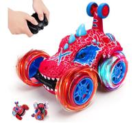 Voiture RC Télécommandée Dinosaure Lumières LED, Cascade 360°, Recharge USB, Cadeau Enfant 3-10 ans