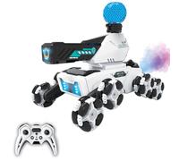 Voiture Robot Cascade RC Enfants, Mecha 8 Roues, LED, Brume (Blanc) | dérapages en virage, rotations 360°, style mecha, brume lumineuse, intérieur & extérieur, 2 batteries USB rechargeables